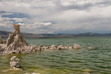 Scenic view of rock structure in Mono Lake, a saline soda lake in Mono County, California