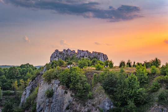 Scenic view of the Geologists Rock formations in Kielce, Poland during sunset