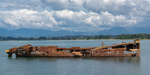 Janie Seddon shipwreck on the Motueka foreshore, New Zealand