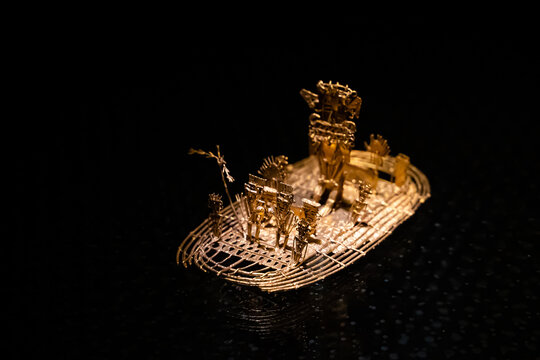 Bogota, Colombia, gold museum, May 5, 2022. pre-Columbian artifact. The Famous muisca raft ( balsa Muisca) .