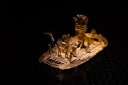Bogota, Colombia, gold museum, May 5, 2022. pre-Columbian artifact. The Famous Muisca raft ( balsa Muisca) .