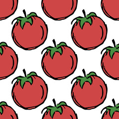 Seamless tomato pattern. Colored tomatoes background. Doodle vector illustration with tomato