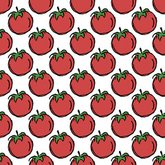 Seamless tomato pattern. Colored tomatoes background. Doodle vector illustration with tomato