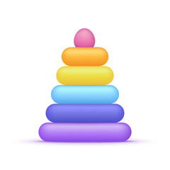 3D Baby pyramid toy isolated on white background. Children education, growth and development concept. Can be used for many purposes.