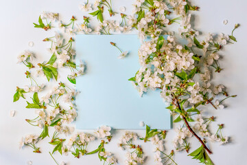 Obraz na płótnie Canvas Postcard with cherry blossoms, wedding congratulations. Beautiful flowers