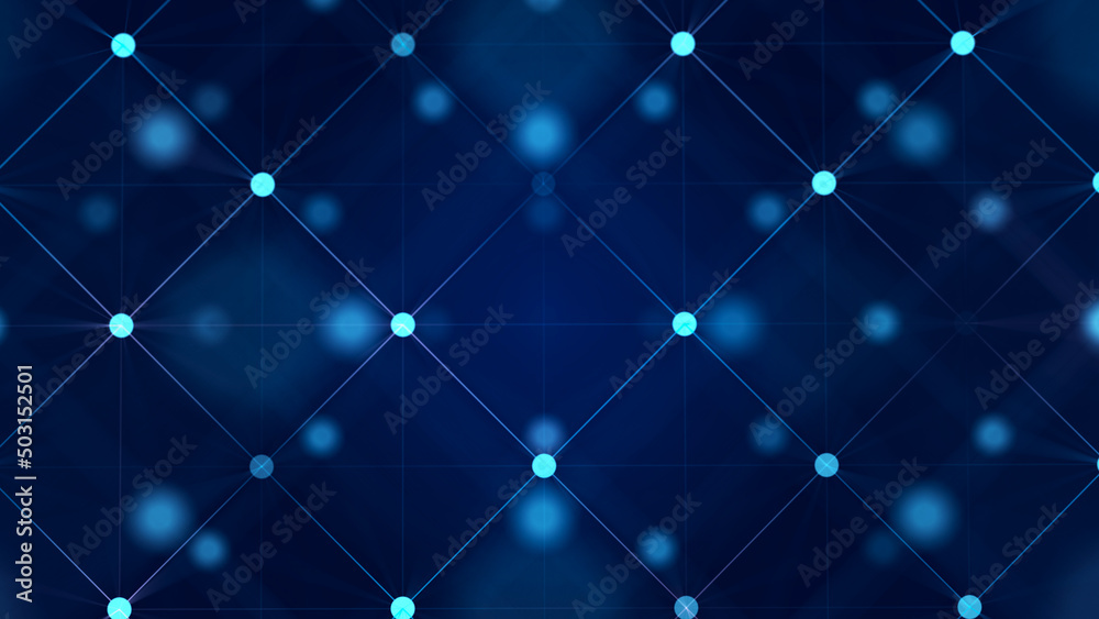 Poster digital blockchain concept. data storage in separate cells. abstract background with dots and connec