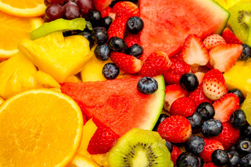 Fresh fruits background, Healthy mix fruits consist of tropical fruit and assorted berry
