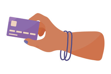 female hand with bank card