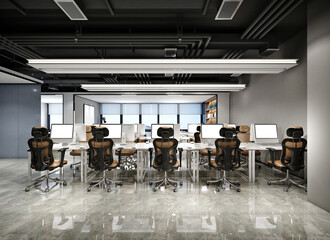 3d render of working office, large working space