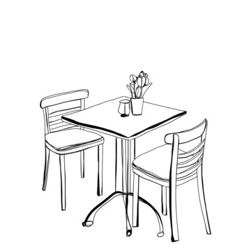 recommend clip art: Cafe or kitchen interior. Table and chair sketch