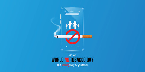 world no smoking day Family with no smoking sign on smartphone screen