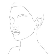 Boho girl. The face is one line. A woman's face. Portrait of minimalism. Abstract Art Of A Woman's Face Line.