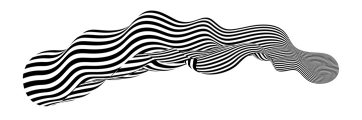 Waving flag as a brush stroke with zebra texture. Vest striped with fabric Black and white stripes curved in a bizarre way with waves curving along the trajectory