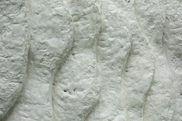Texture is white. Details of sculpture. Whitewashed surface. Background is made of clumps.