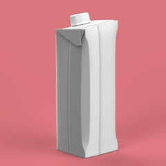1L Carton box with Screw Cap Mock-up. White blank milk or juice carton box