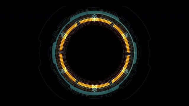 Motion graphic of Blue hexagon and circle rotation with head up display ( HUD UI ) technology interface and futuristic elements abstract background alpha channel included