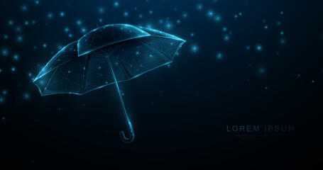 Umbrella protection shield. Low poly wireframe style design. Vector illustration © pickup