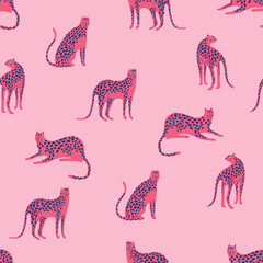 Cute Safari Pink Leopard ,Cheetah seamless pattern vector illustration EPS10 ,Design for fashion , fabric