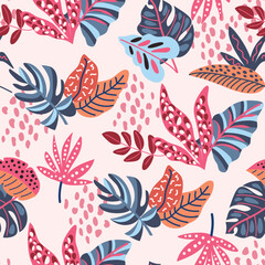 Materiał do szycia Colourful tropical leaves seamless pattern vector illustration EPS10 ,
