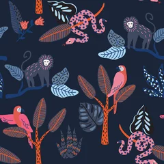 Tapeten Cute Safari wild animal seamless pattern vector illustration EPS10 ,Design for fashion , fabric, textile, wallpaper, cover, web , wrapping © MSNTY_STUDIOX