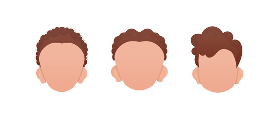 Set of Faces of little boys with different hairstyles. Isolated on white background. Vetkaran illustration.