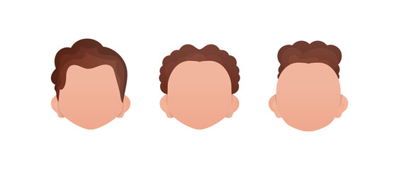 Set of Faces of little boys with different styles of haircuts. Isolated.