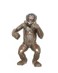 chimpanzee astronaut is doing a dominant pose in white background