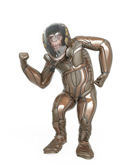 chimpanzee astronaut got the power in white background