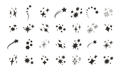 Stars sparkle icons set vector. Sparkles symbols. Shiny, flash, twinkling, decoration