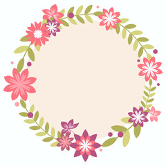 Simple flat circle with leaves decoration in natural colours
