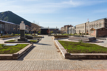 Fototapeta premium View of the central square in the town of Goris in the morning. Armenia