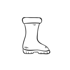 Rubber boot line icon. Wellington rain boots. Vector sketch illustration. Rain boot outline icon. Hand drawn rubber boots. Doodle drawing illustration