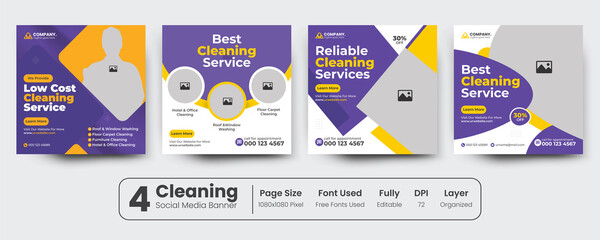Cleaning service social media post. modern banner template Premium