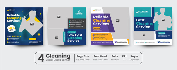 Cleaning service social media post. modern banner template Premium