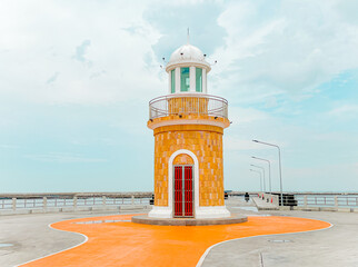 Panorama of the morning atmosphere,Lighthouse of Ang Sila Market, the center of Chonburi's seafood...