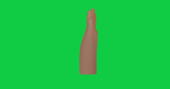 3d hand gesture on a chroma green screen background. Alpha Channel. Emoticon animated sign. Showing five fingers. Open greeting palm