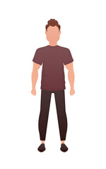A strong guy stands in full growth. Isolated. Cartoon style.