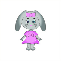 cute bunny in pink dress illustration vector