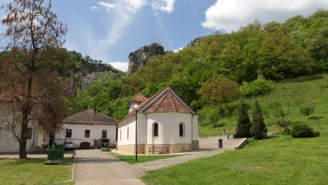 Serbian Orthodox Church, Vratna Monastery, 14th century, in the village of Vratna in Negotin, Serbia.
Nature landscape, spring day. 4K video footage.