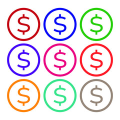 Dollar sign. Money vector icon in different colors