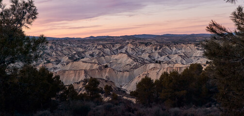 Sunset landscape arid mountain desert