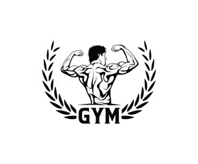old school bodybuilder gym logo  with laurel wreath.