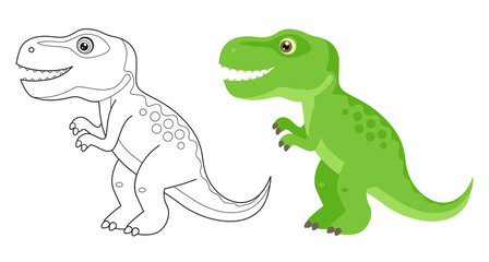 Fototapeta premium Coloring page outline of cartoon tyrannosaurus rex. Funny vector dinosaur. T-rex. Simple flat illustration. Coloring book for children.
