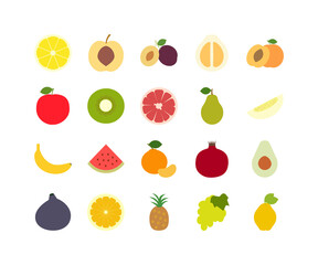 Set of icons. Fruits. Proper nutrition. Linear style. Vegetarian. Vegan