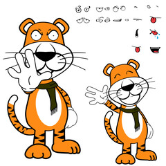 funny standing tiger cartoon kawaii expressions pack in vector format