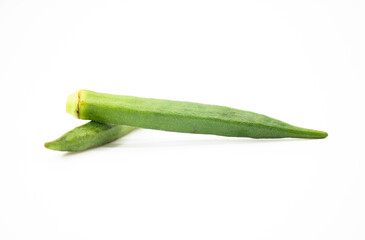 vertically view, fresh okra isolated on white background