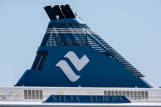 Closeup of a funnel of MV Silja Europa, operated by Tallink