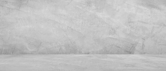 Empty grey cement wall room interior studio Background and rough floor perspective well editing montage display products and text present on free space concrete Backdrop - obrazy, fototapety, plakaty