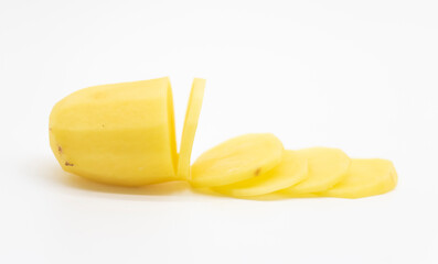 potato slice without skin over on white background,