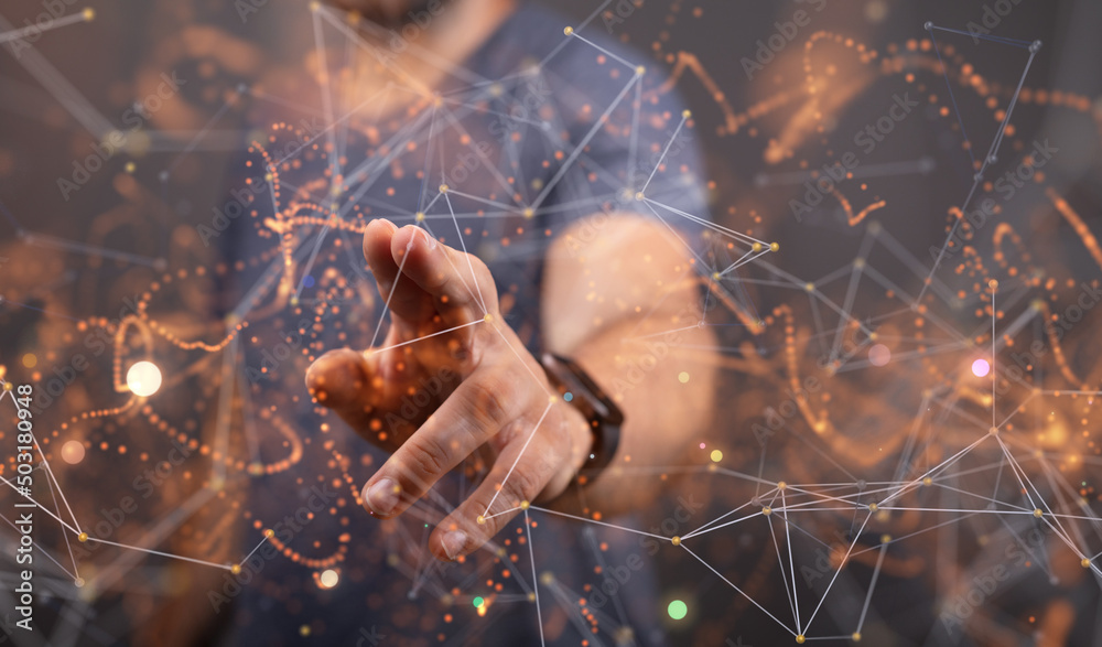 Wall mural cloud network computer connects to internet server service for cloud data transfer